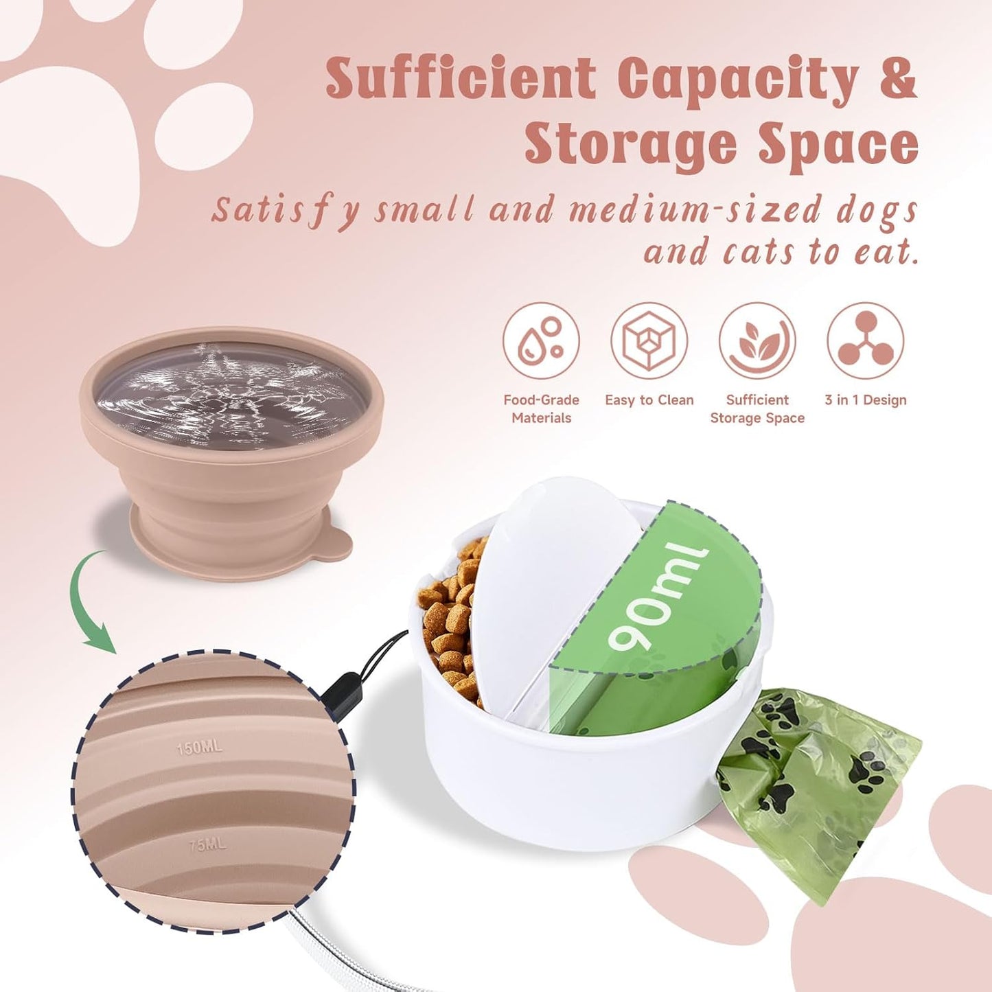 Collapsible Dog Bowl for Travel Double Feeder and Water Bowl with Lid and Carrying Strap V1258-DP02-BOL-174