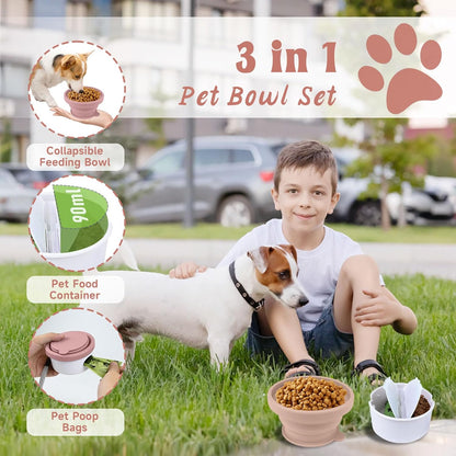 Collapsible Dog Bowl for Travel Double Feeder and Water Bowl with Lid and Carrying Strap V1258-DP02-BOL-174