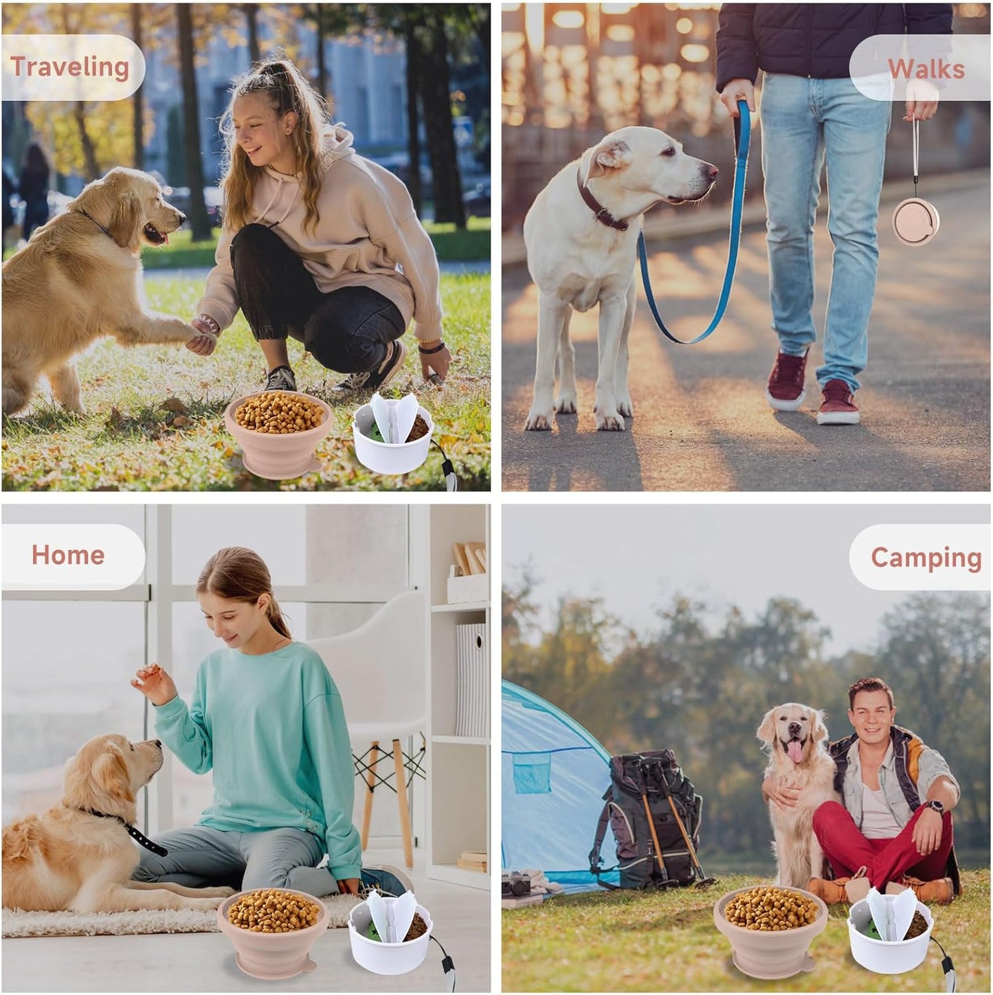 Collapsible Dog Bowl for Travel Double Feeder and Water Bowl with Lid and Carrying Strap V1258-DP02-BOL-174