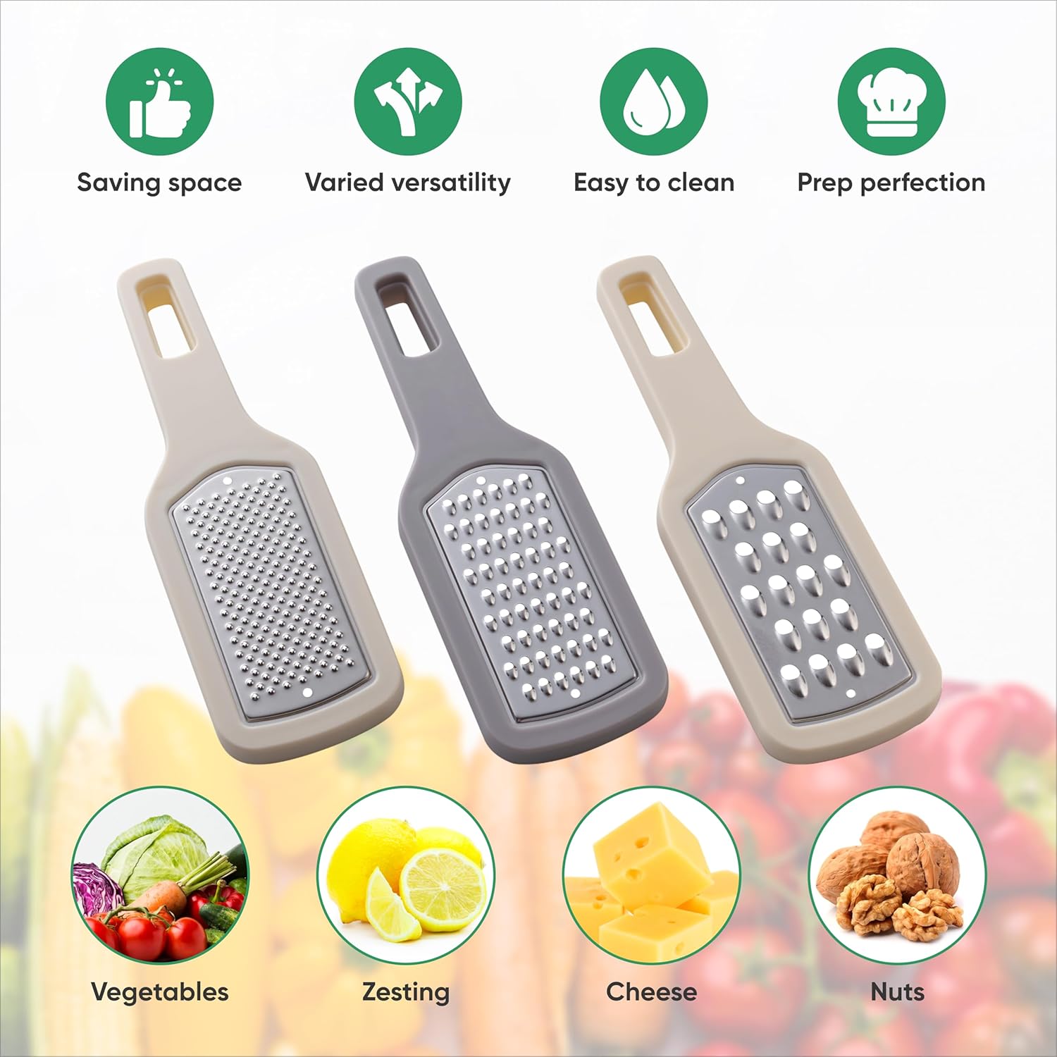 3-Piece Stainless Steel Kitchen Grater & Peeler Set - Cheese & Citrus Grater with Vegetable Peeler, Non-Slip V1258-DP02-BOL-177