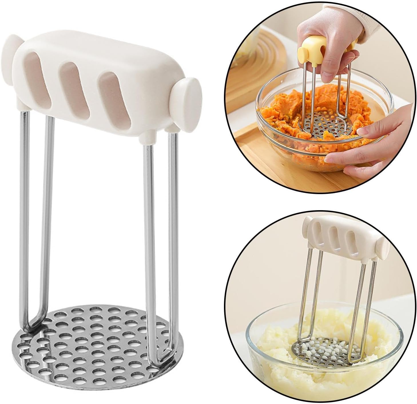 Professional Potato & Vegetable Masher with Honeycomb Design - Stainless Steel Puree Maker - Dishwasher Safe V1258-DP02-BOL-178