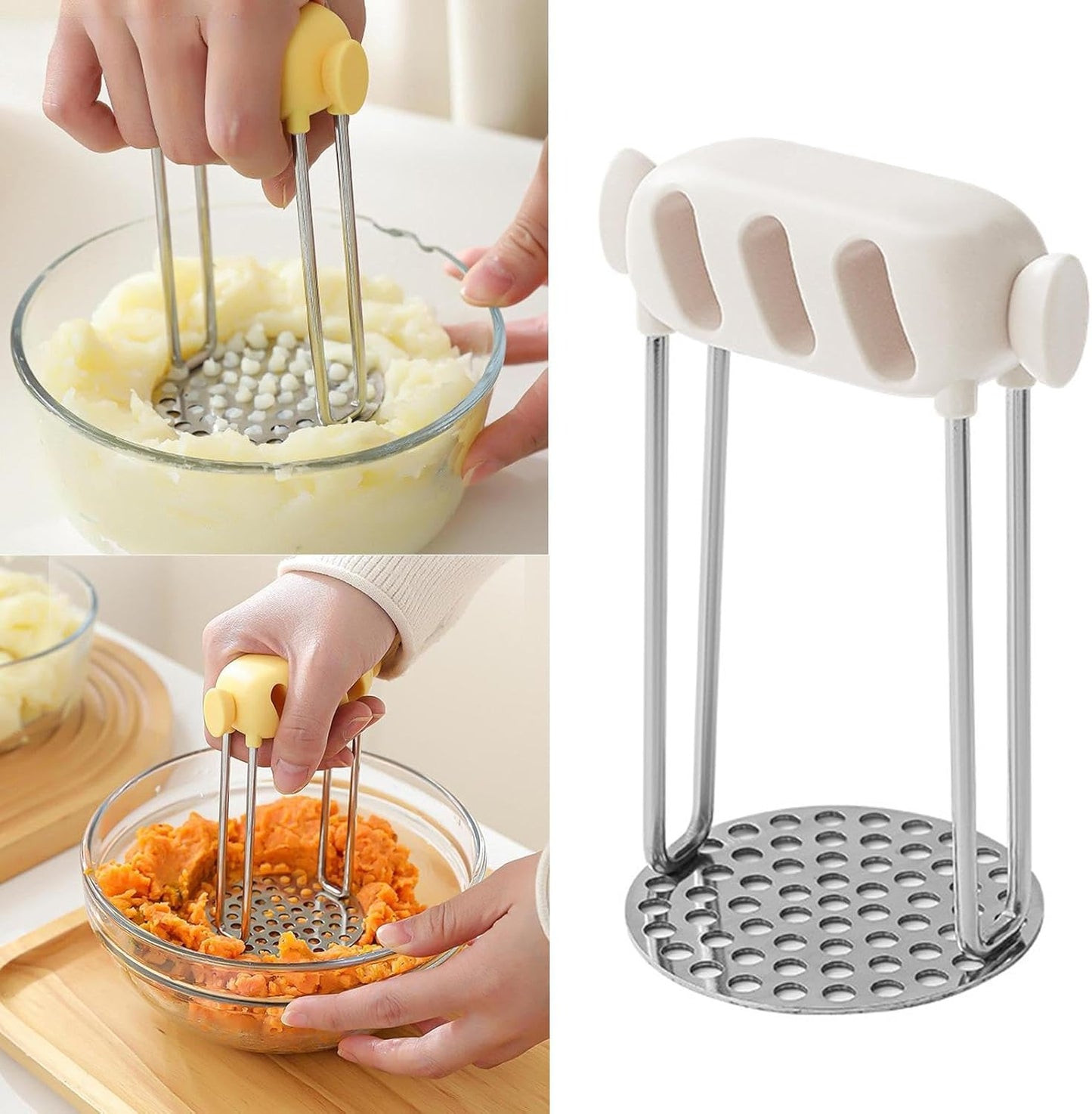 Professional Potato & Vegetable Masher with Honeycomb Design - Stainless Steel Puree Maker - Dishwasher Safe V1258-DP02-BOL-178
