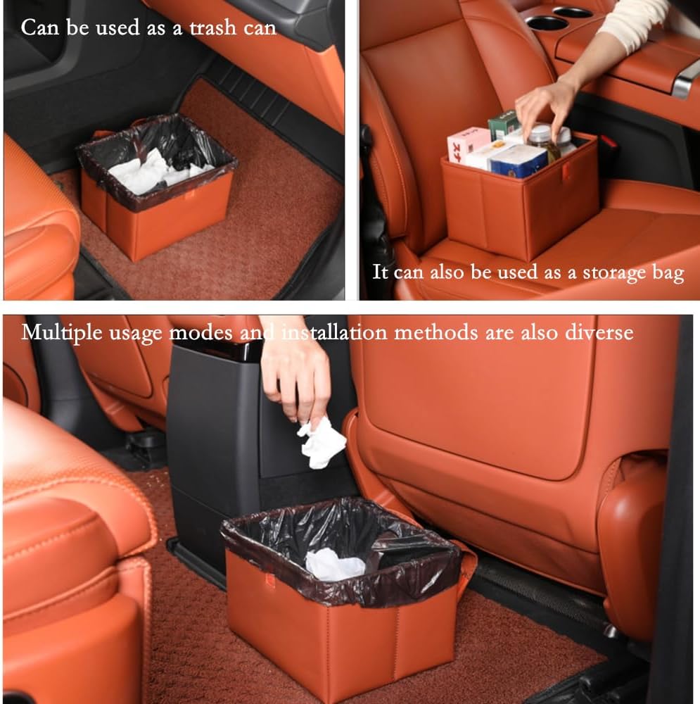 Foldable Car Trash Bin & Organizer Leakproof Waterproof PU Leather Orange V1258-DP02-BOL-179