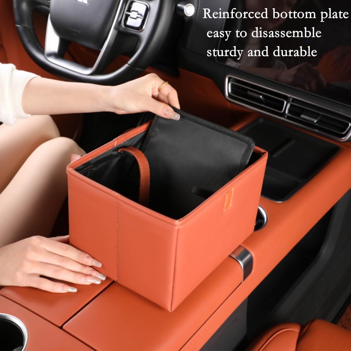 Foldable Car Trash Bin & Organizer Leakproof Waterproof PU Leather Orange V1258-DP02-BOL-179