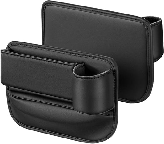 Car Seat Organizer with Cup Holder - Storage Compartment Between Seats - Seat Filler - PU Leather - Black - V1258-DP02-BOL-180