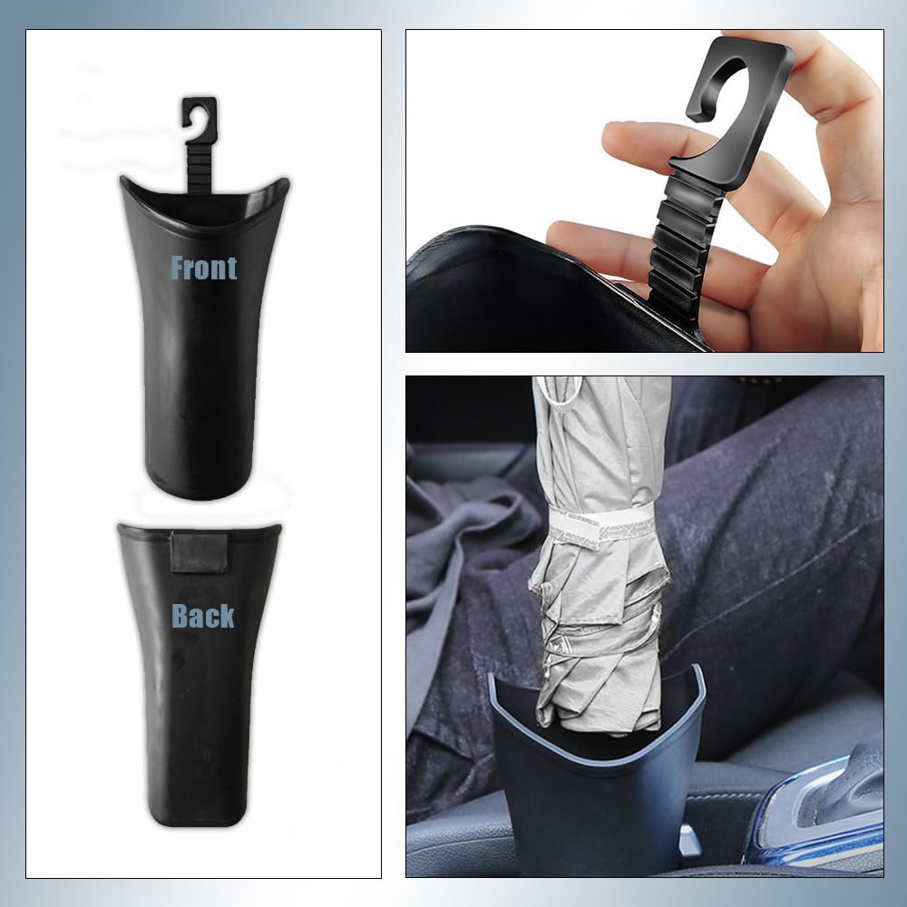 Car Trash Bin & Organizer - Under Seat or Center Console Storage Box with Umbrella Holder - Black - Set of 1 V1258-DP02-BOL-183