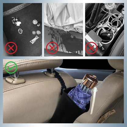 Car Trash Bin & Organizer - Under Seat or Center Console Storage Box with Umbrella Holder - Black - Set of 1 V1258-DP02-BOL-183