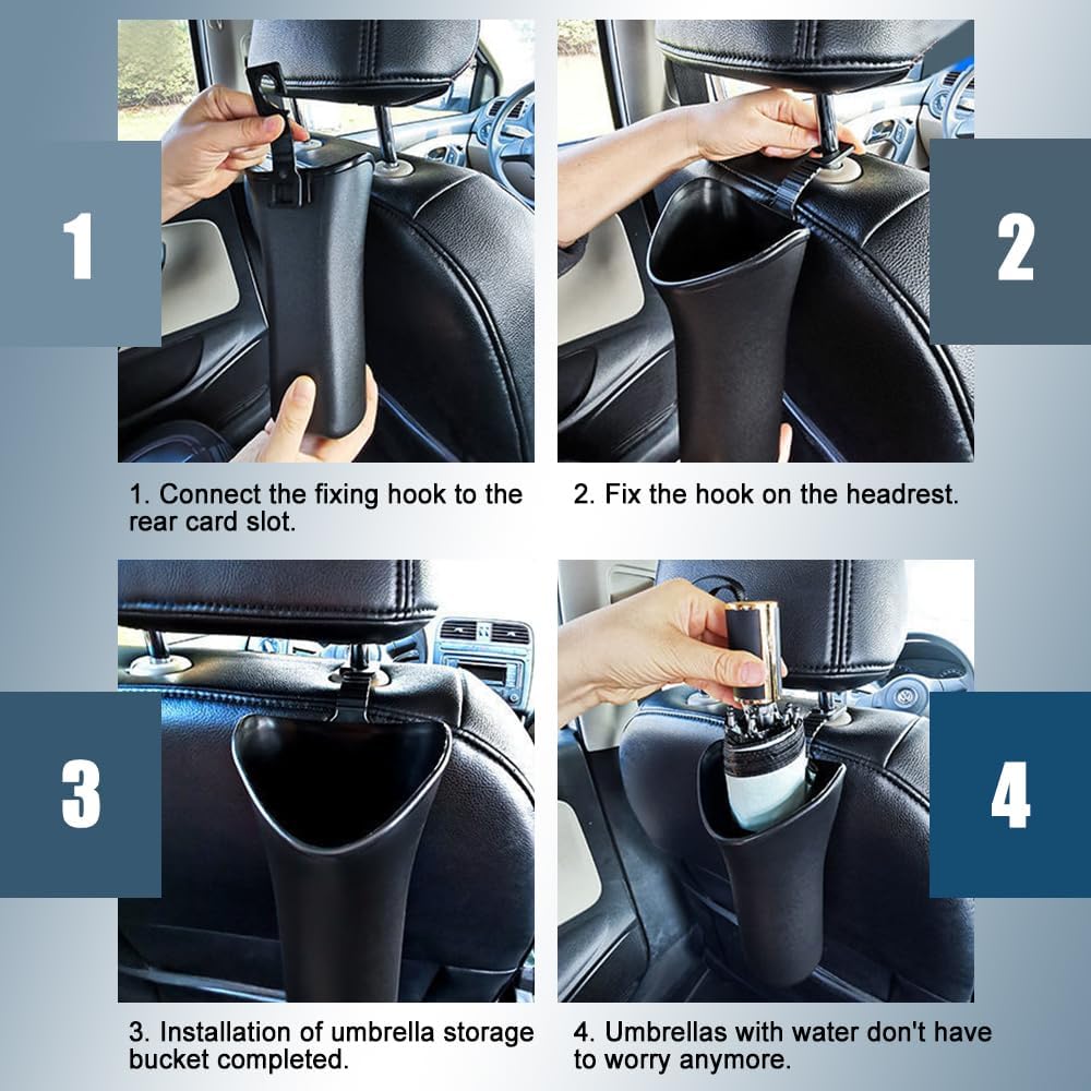 Car Trash Bin & Organizer - Under Seat or Center Console Storage Box with Umbrella Holder - Black - Set of 1 V1258-DP02-BOL-183