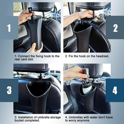 Car Trash Bin & Organizer - Under Seat or Center Console Storage Box with Umbrella Holder - Black - Set of 1 V1258-DP02-BOL-183