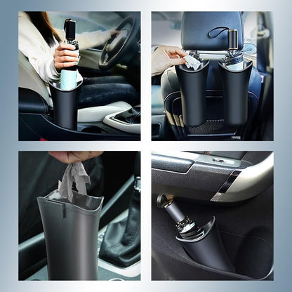 Car Trash Bin & Organizer - Under Seat or Center Console Storage Box with Umbrella Holder - Black - Set of 1 V1258-DP02-BOL-183