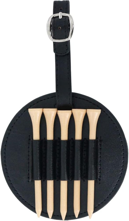 Leather Golf Tee Holder with 5 Wooden Tees 3-1/4 Inch Hook for Golf Bag Strap Hanging V1258-DP02-BOL-185