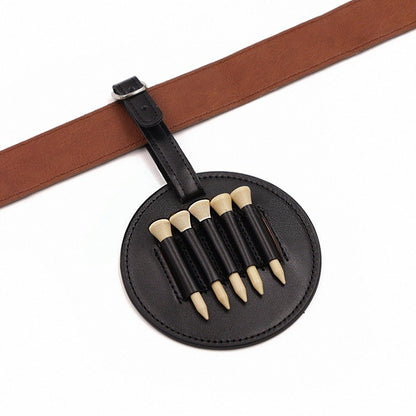 Leather Golf Tee Holder with 5 Wooden Tees 3-1/4 Inch Hook for Golf Bag Strap Hanging V1258-DP02-BOL-185