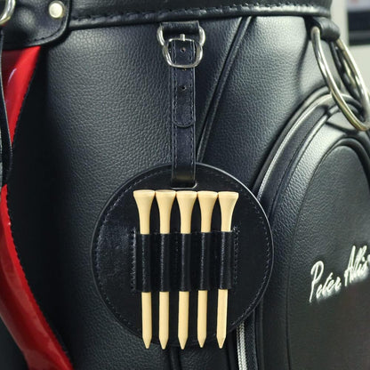 Leather Golf Tee Holder with 5 Wooden Tees 3-1/4 Inch Hook for Golf Bag Strap Hanging V1258-DP02-BOL-185