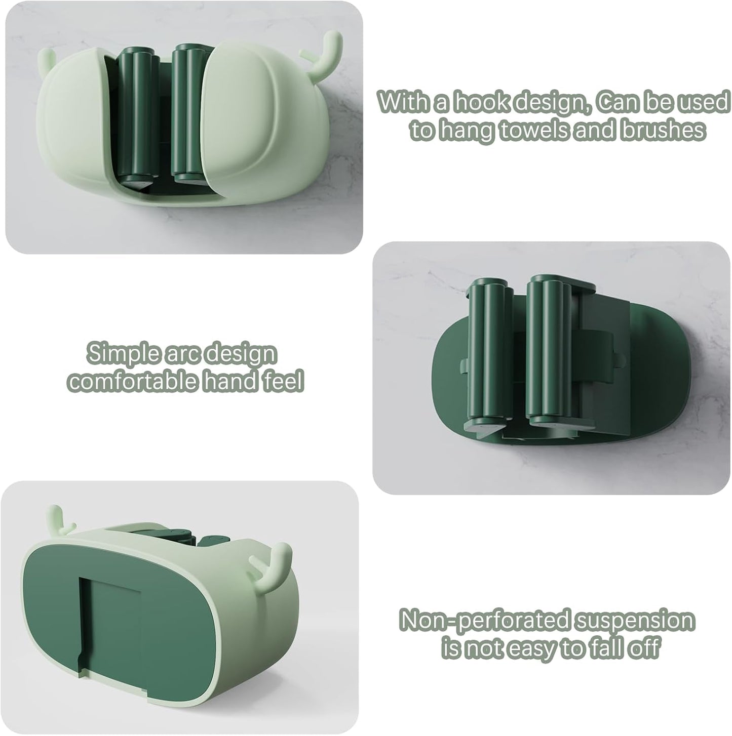 Self-Adhesive Toilet Brush Holder 2 Pack Green - No Drilling Required Wall Mounted Universal Bathroom WC V1258-DP02-BOL-188