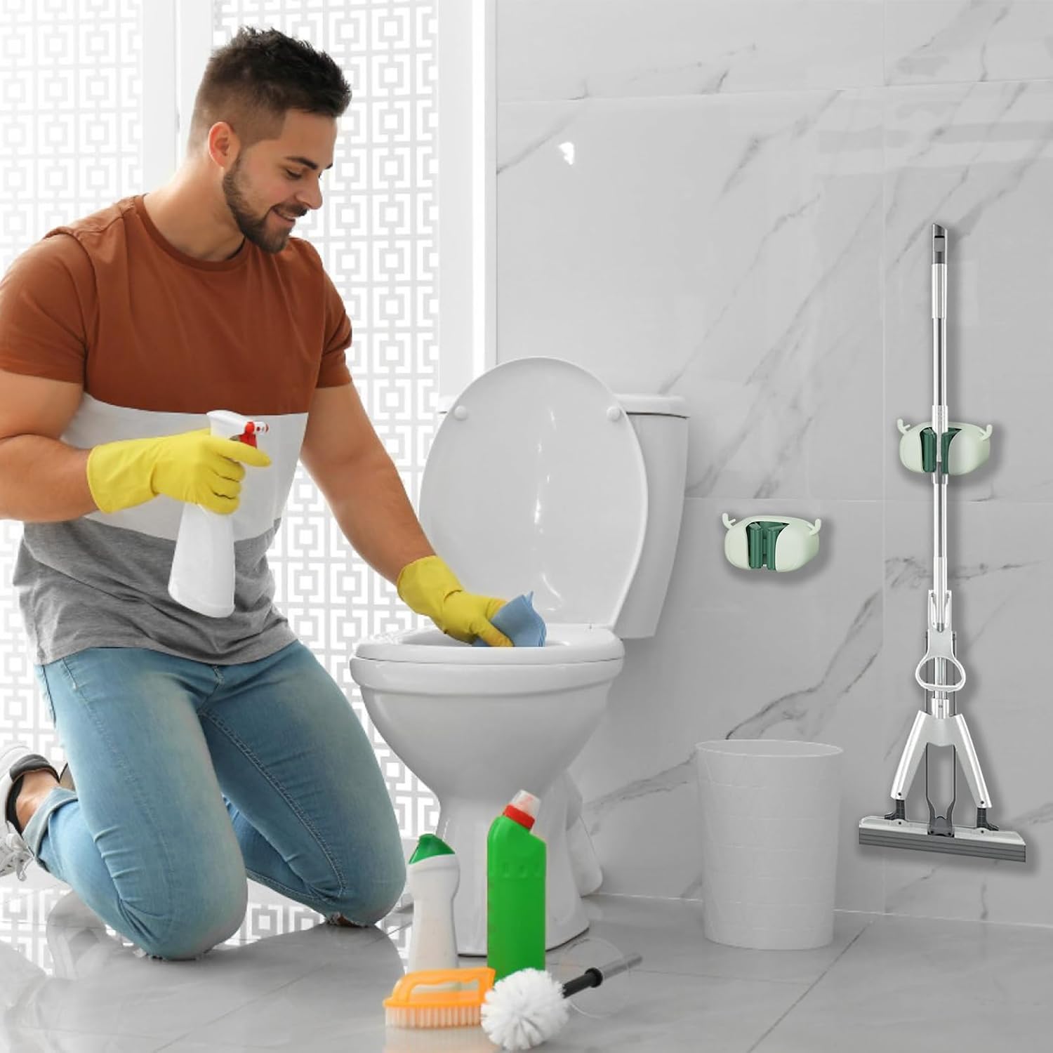 Self-Adhesive Toilet Brush Holder 2 Pack Green - No Drilling Required Wall Mounted Universal Bathroom WC V1258-DP02-BOL-188