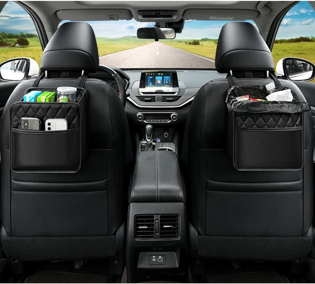 Car Seat Organizer 2 Pack - Black Backrest Storage Bag with Pockets - Car Interior Accessory V1258-DP02-BOL-19