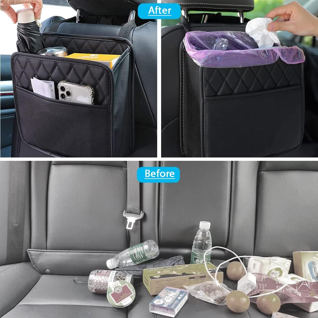 Car Seat Organizer 2 Pack - Black Backrest Storage Bag with Pockets - Car Interior Accessory V1258-DP02-BOL-19