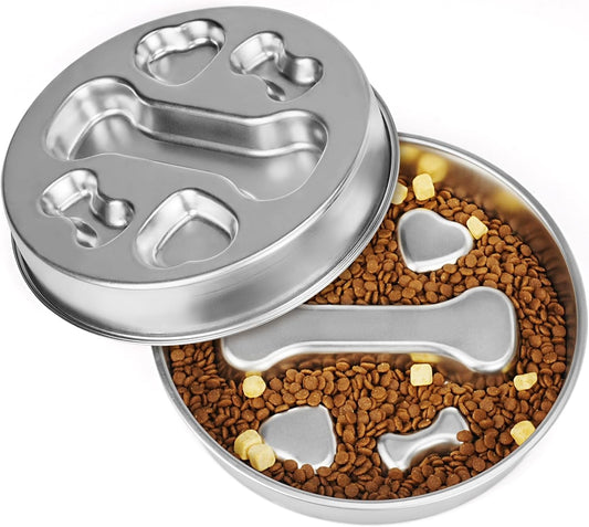 2-in-1 Stainless Steel Dog Slow Feeder & Lick Mat Set of 2 - Dishwasher Safe - Anti-Skid Design for Pet V1258-DP02-BOL-198
