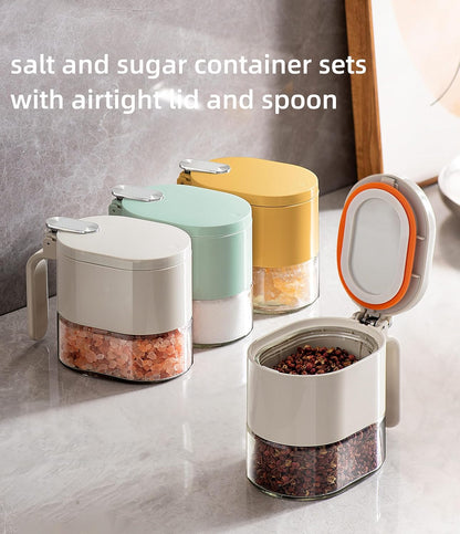 2 Piece Stylish Airtight Herb Jars with Spoon in Lid for Sugar & Salt V1258-DP02-BOL-199