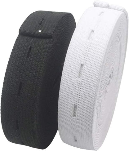 2 Pack Adjustable Elastic Waistbands 5 Meters Black & White Universal Fit for Pants All Sizes Clothing V1258-DP02-BOL-2