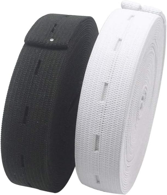 2 Pack Adjustable Elastic Waistbands 5 Meters Black & White Universal Fit for Pants All Sizes Clothing V1258-DP02-BOL-2