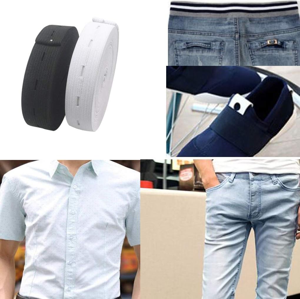 2 Pack Adjustable Elastic Waistbands 5 Meters Black & White Universal Fit for Pants All Sizes Clothing V1258-DP02-BOL-2