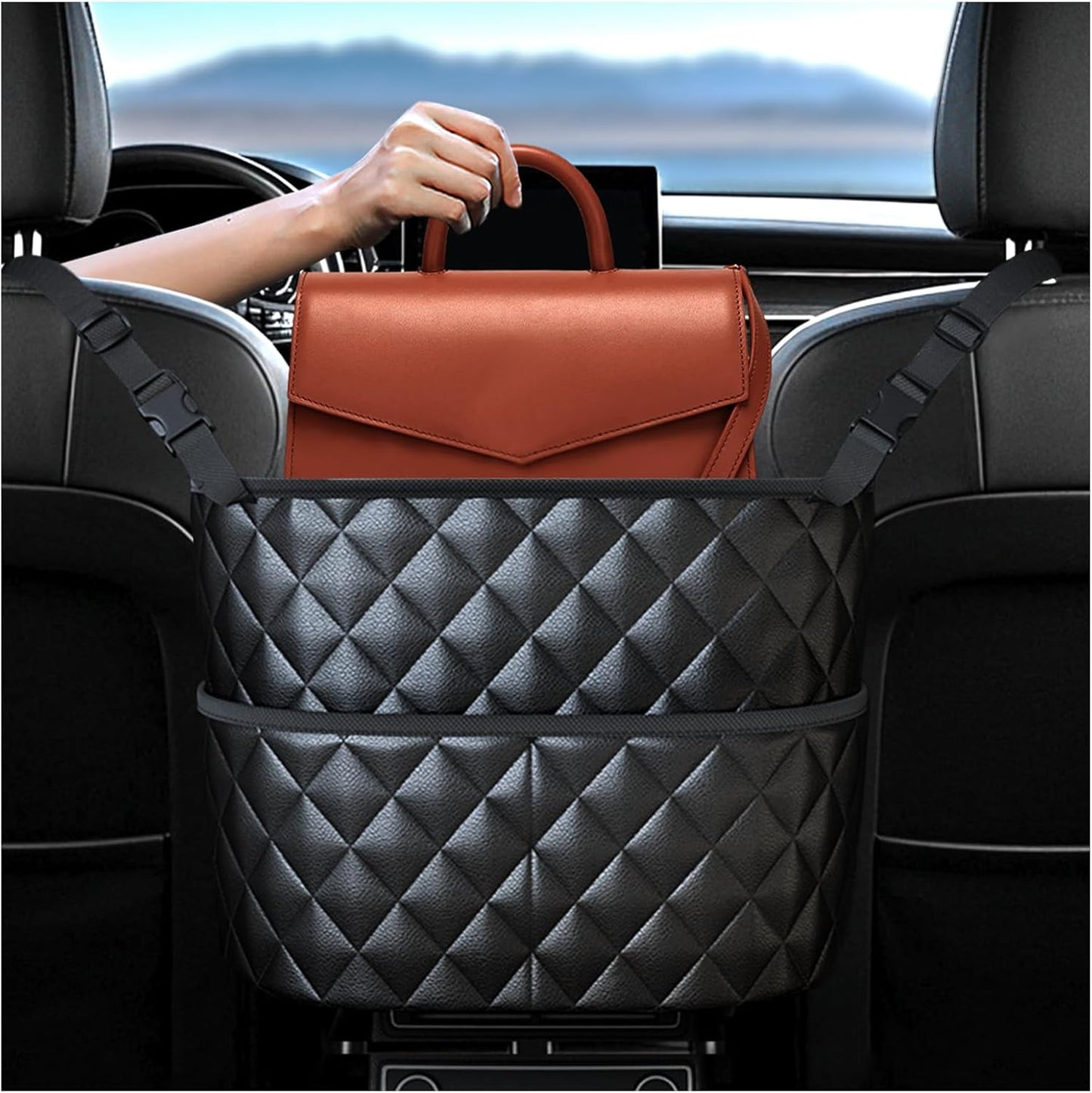 Car Seat Back Organizer with Storage Pockets - Black Vehicle Interior Accessory V1258-DP02-BOL-20