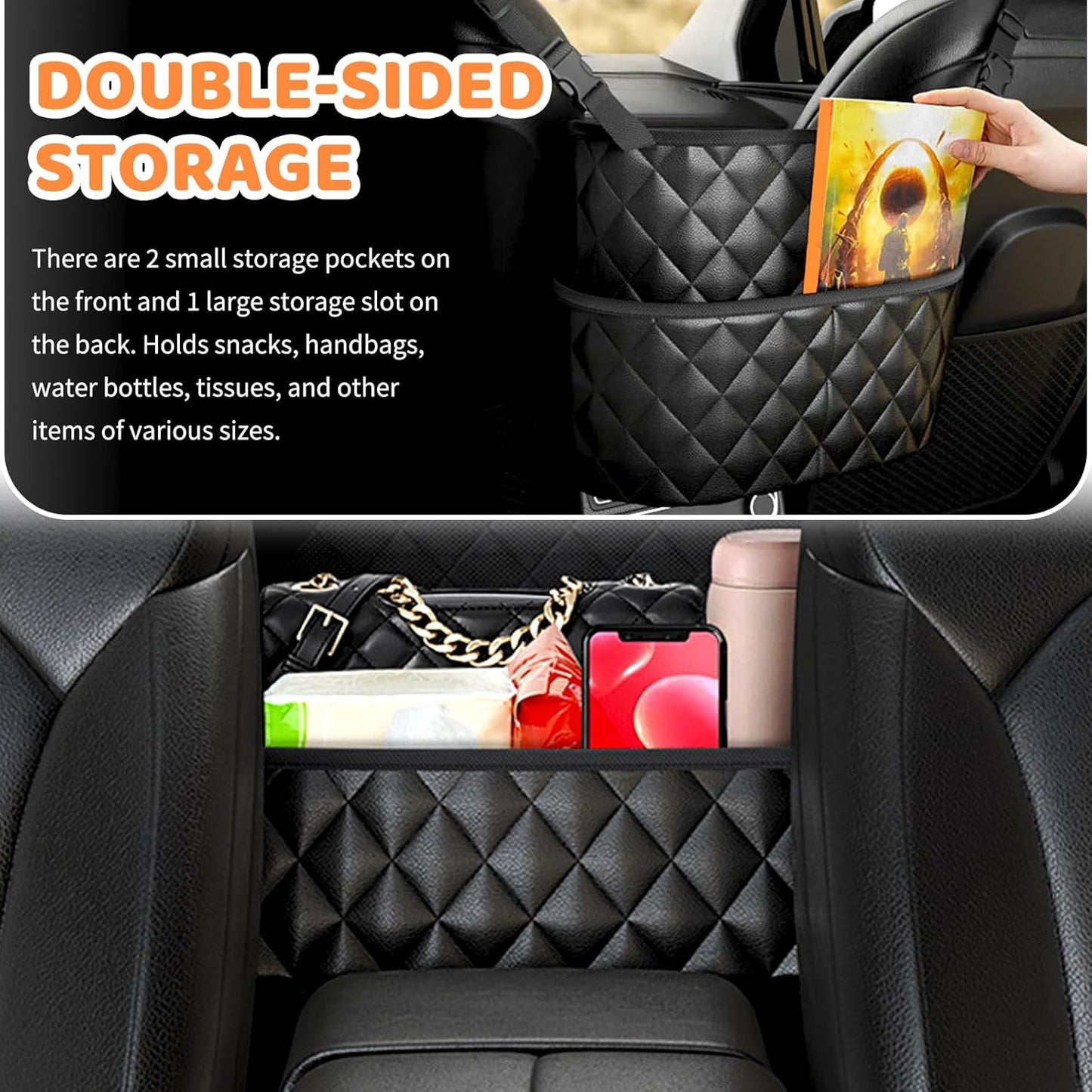 Car Seat Back Organizer with Storage Pockets - Black Vehicle Interior Accessory V1258-DP02-BOL-20