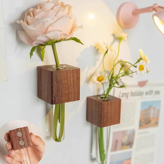 Magnetic Fridge Vases Set of 2 Wooden Decor for Stems & Dried Flowers V1258-DP02-BOL-200