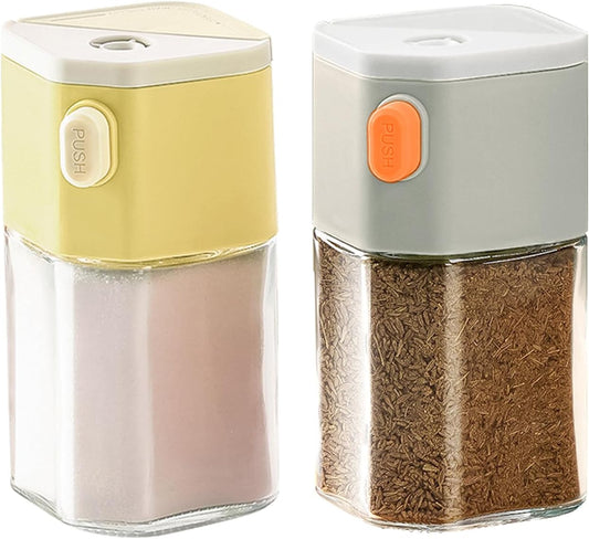 Salt and Pepper Shaker Set with Dose Button - 0.5g per Press - Precise Seasoning Dispensers - Glass Spice V1258-DP02-BOL-208