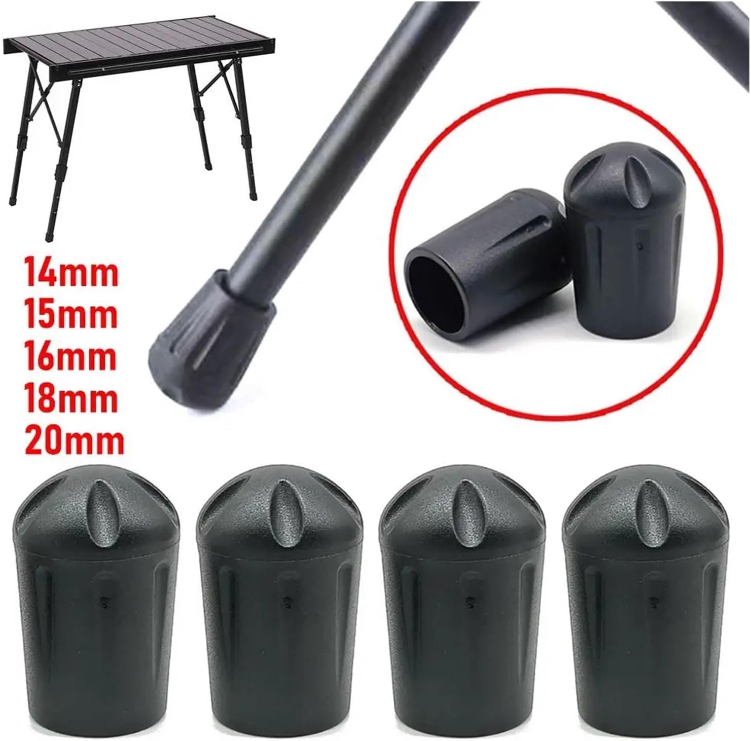 18mm Silicone Chair Leg Caps - 4 Pack Black Floor Protectors Scratch Resistant Furniture Pads V1258-DP02-BOL-21