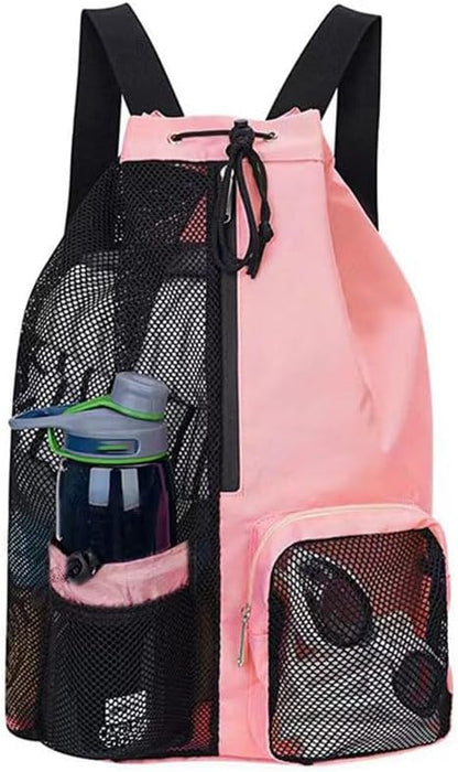 Large Mesh Gym Bag with Waterproof Compartment - Beach & Festival Backpack with Wet/Dry Separation V1258-DP02-BOL-210