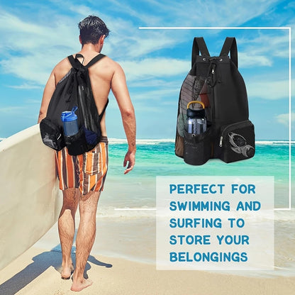 Large Mesh Gym Bag with Waterproof Compartment - Beach & Festival Backpack with Wet/Dry Separation V1258-DP02-BOL-210