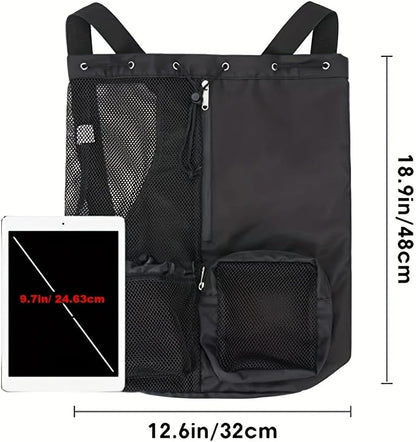 Large Mesh Gym Bag with Waterproof Compartment - Beach & Festival Backpack with Wet/Dry Separation V1258-DP02-BOL-210
