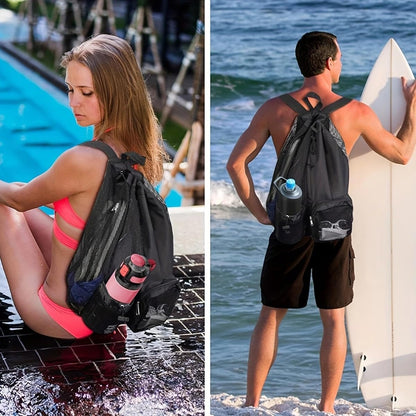 Large Mesh Gym Bag with Waterproof Compartment - Beach & Festival Backpack with Wet/Dry Separation V1258-DP02-BOL-210