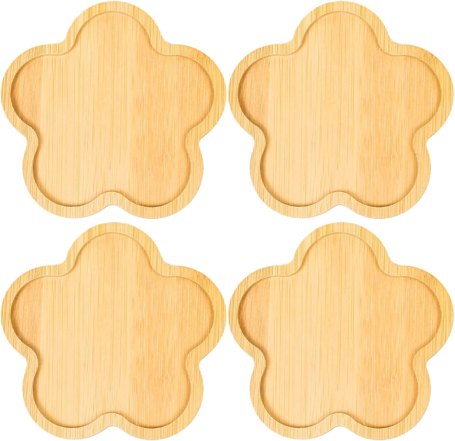 Bamboo Glass Coasters with Raised Edge Set of 4 - Heat & Water Ring Protection Table Mats - Rustic Style V1258-DP02-BOL-211