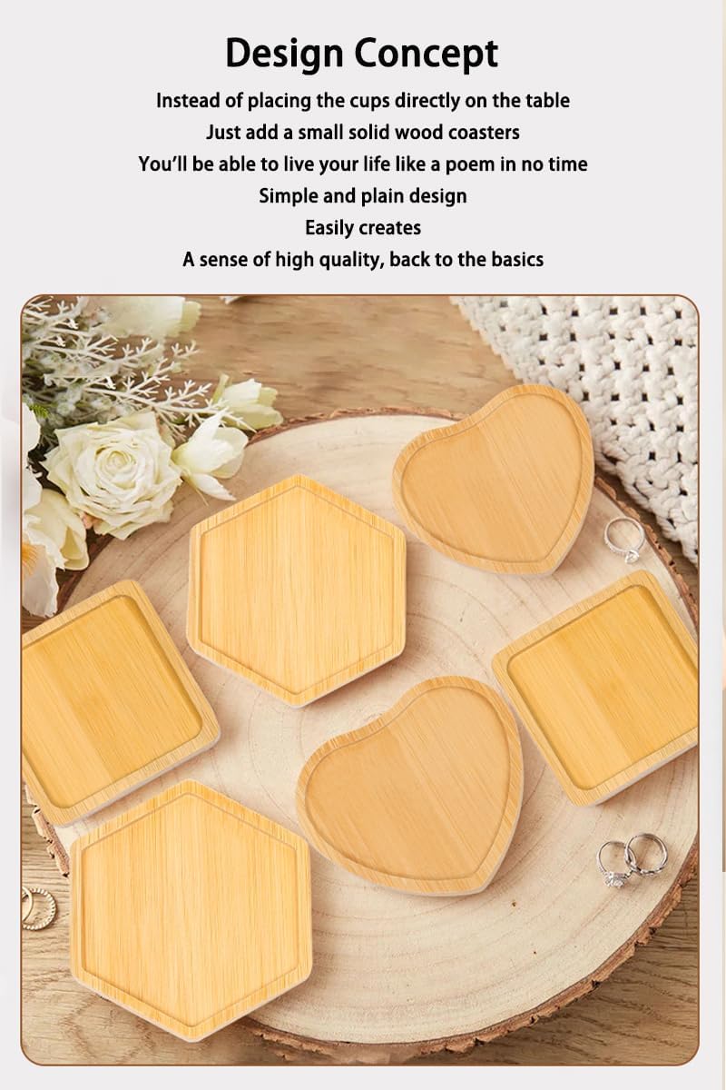 Bamboo Glass Coasters with Raised Edge Set of 4 - Heat & Water Ring Protection Table Mats - Rustic Style V1258-DP02-BOL-211