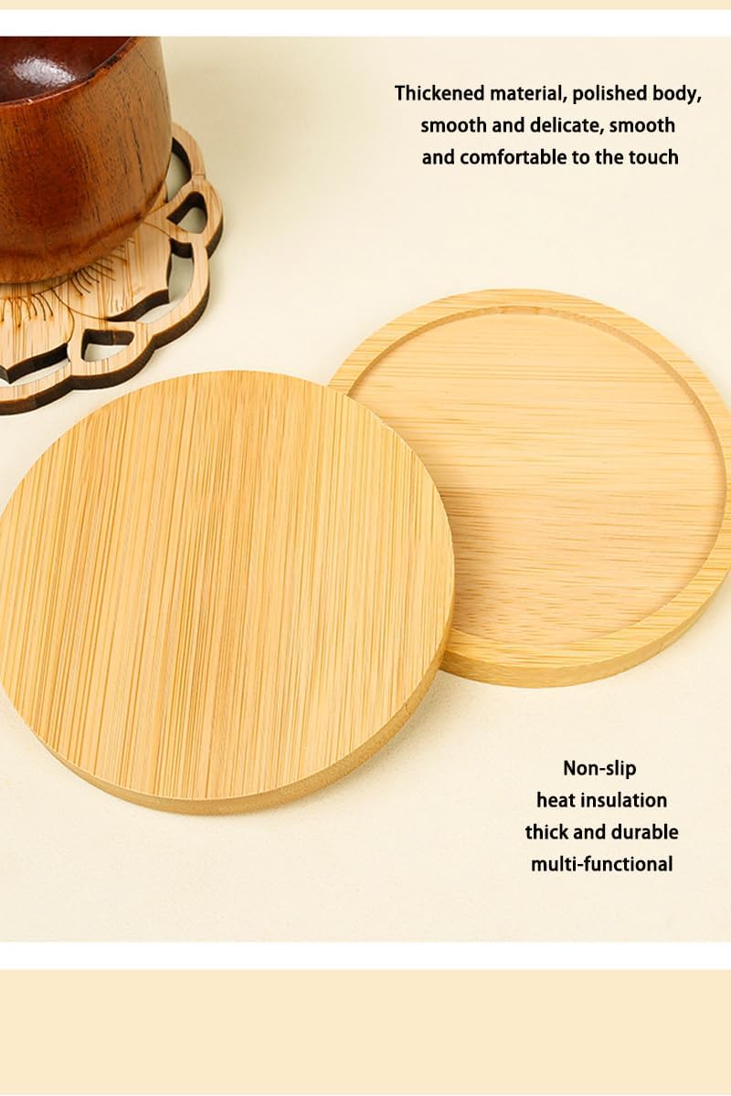 Bamboo Glass Coasters with Raised Edge Set of 4 - Heat & Water Ring Protection Table Mats - Rustic Style V1258-DP02-BOL-211