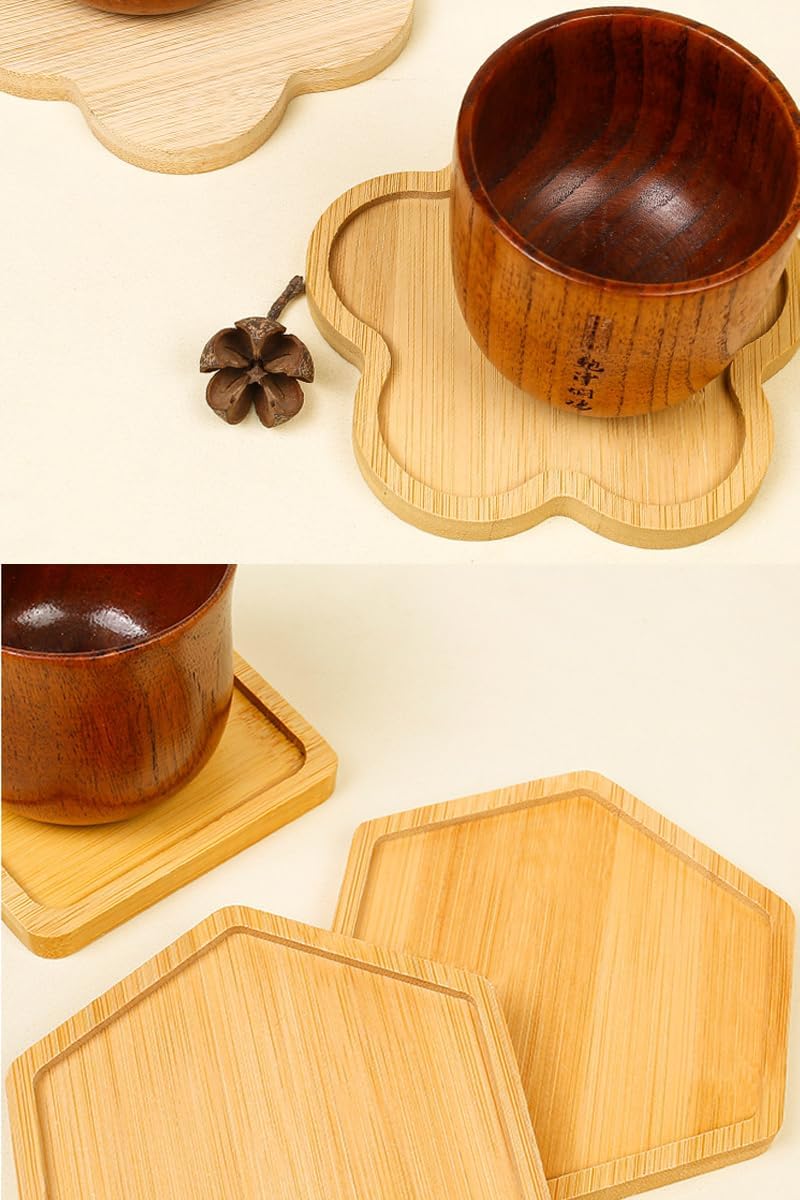 Bamboo Glass Coasters with Raised Edge Set of 4 - Heat & Water Ring Protection Table Mats - Rustic Style V1258-DP02-BOL-211