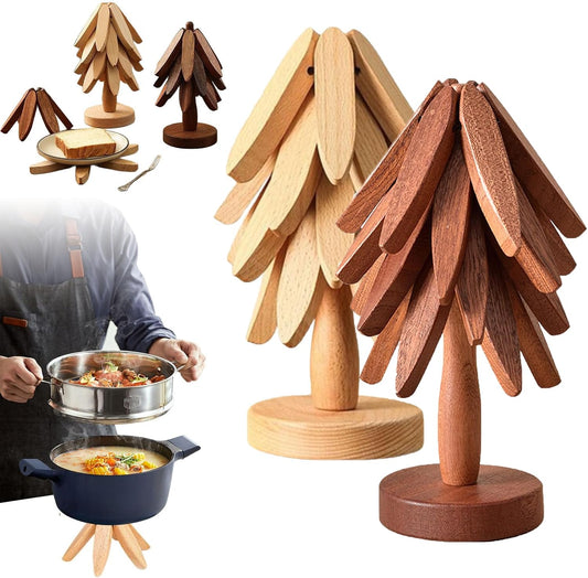 2-Piece Foldable Christmas Tree Design Pot Holders Set Decorative Heat Resistant Trivets with Holder for Hot V1258-DP02-BOL-212