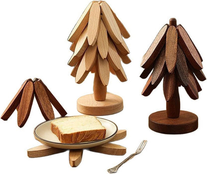2-Piece Foldable Christmas Tree Design Pot Holders Set Decorative Heat Resistant Trivets with Holder for Hot V1258-DP02-BOL-212
