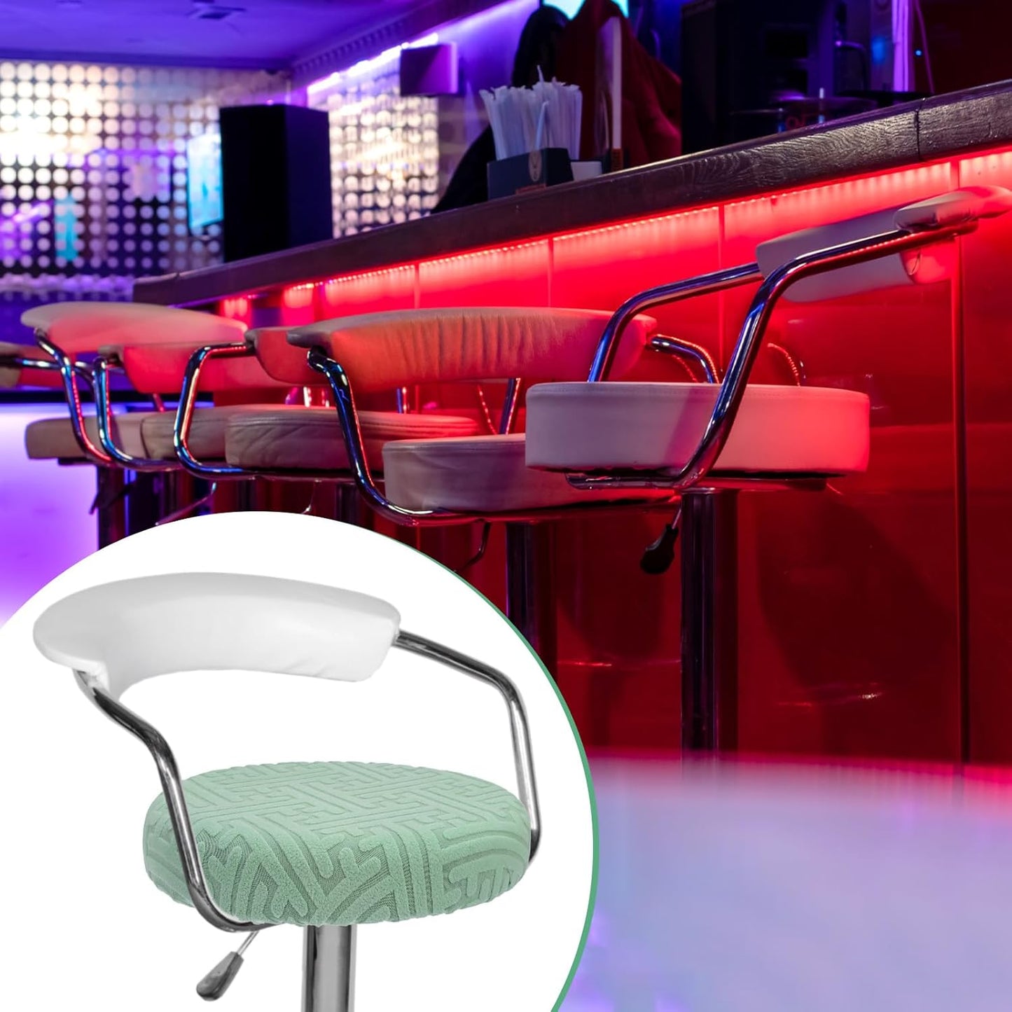 Elastic Chair Cover Round 30-36cm Mint Green Washable Stretchable Stool Cover V1258-DP02-BOL-22