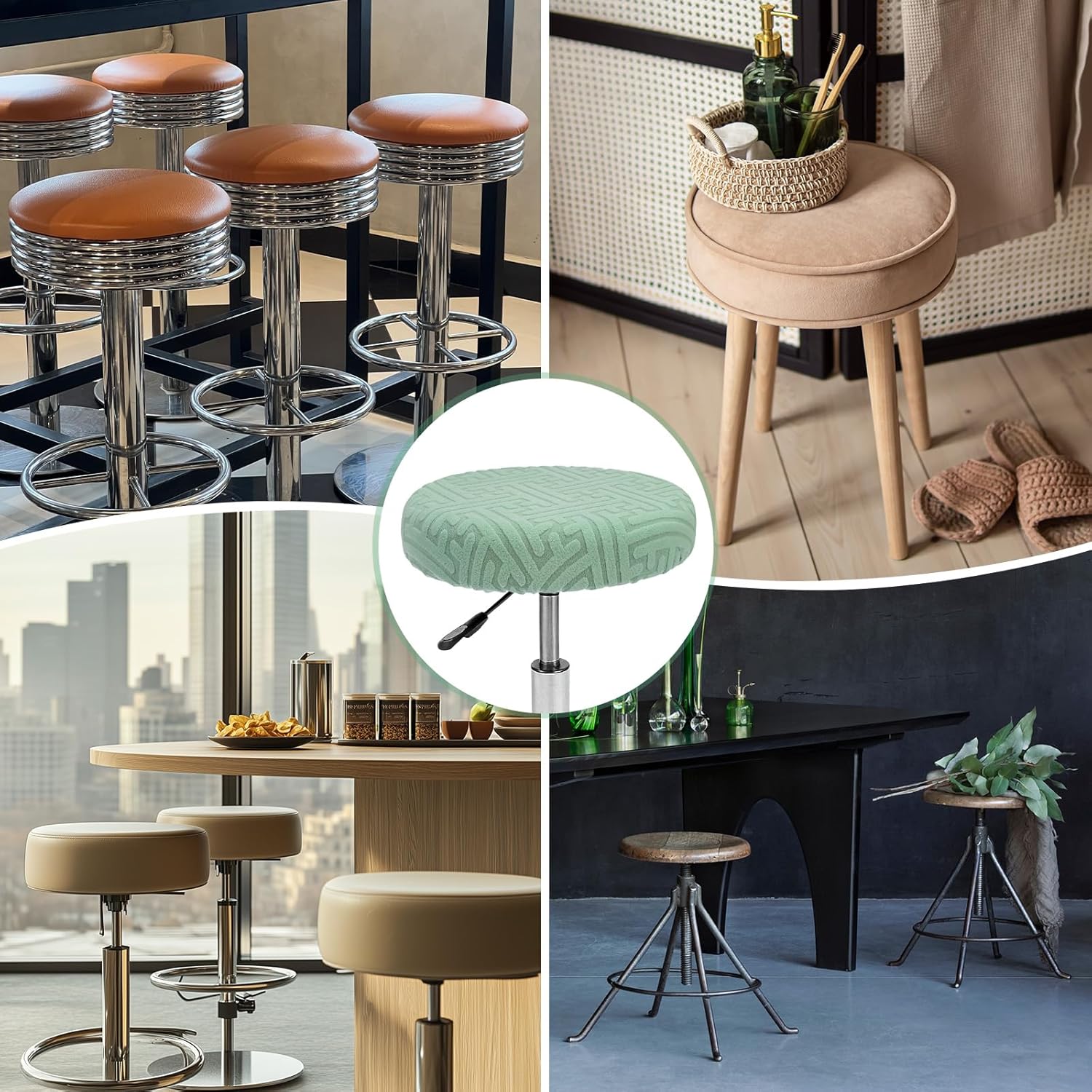 Elastic Chair Cover Round 30-36cm Mint Green Washable Stretchable Stool Cover V1258-DP02-BOL-22