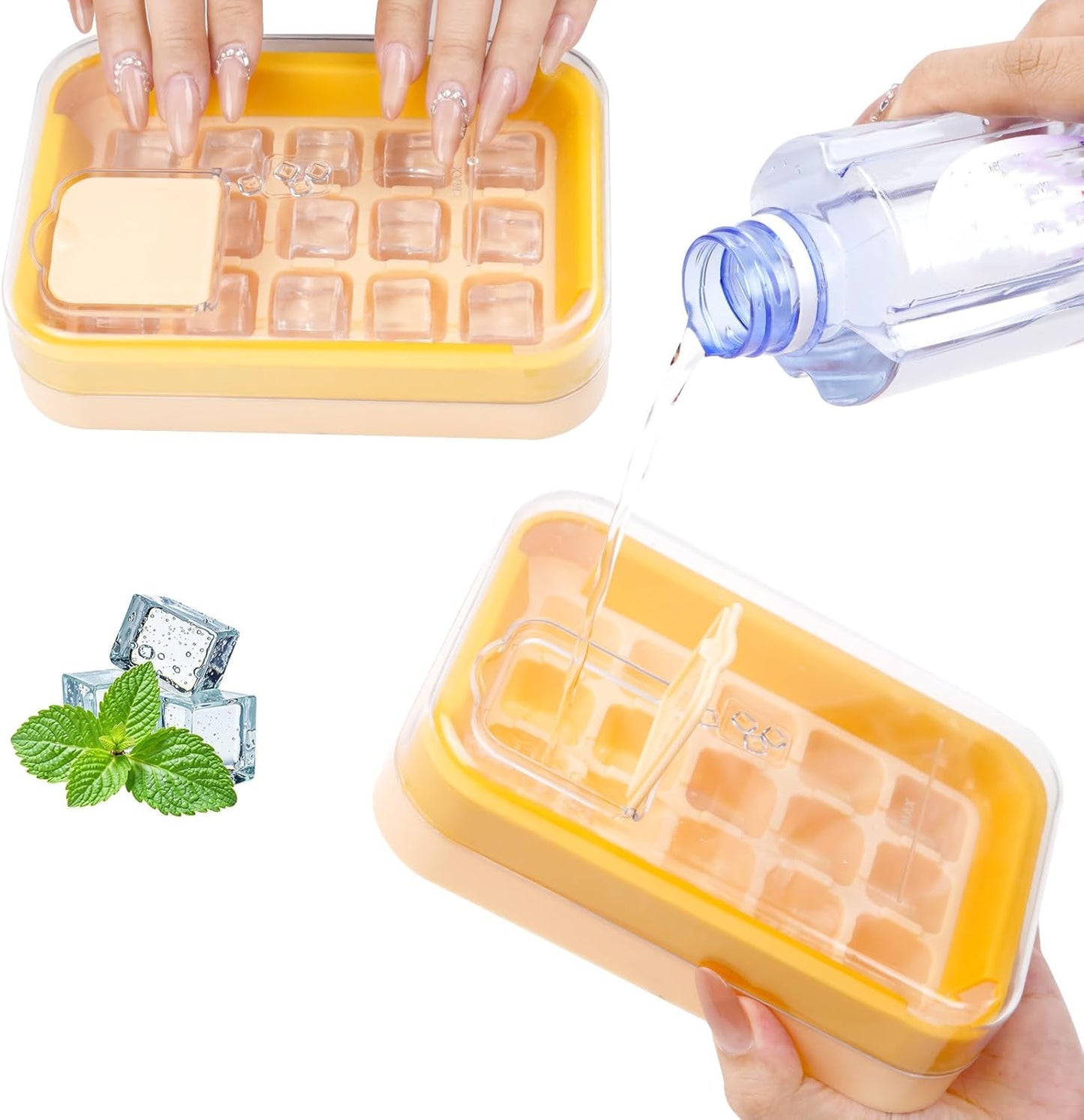 2-in-1 Ice Cube Tray with Lid Easy Release One Press Ice Mold Set for Freezer V1258-DP02-BOL-226