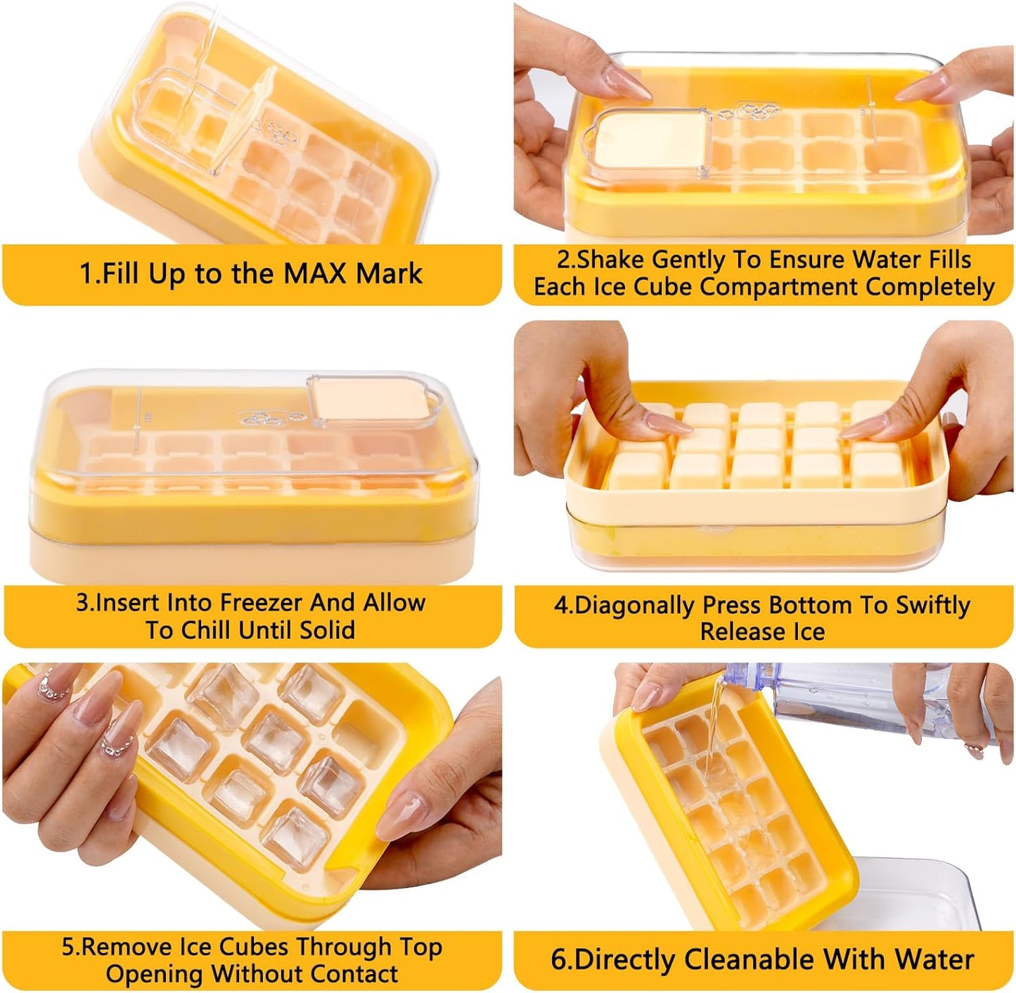 2-in-1 Ice Cube Tray with Lid Easy Release One Press Ice Mold Set for Freezer V1258-DP02-BOL-226