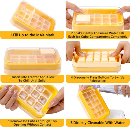 2-in-1 Ice Cube Tray with Lid Easy Release One Press Ice Mold Set for Freezer V1258-DP02-BOL-226
