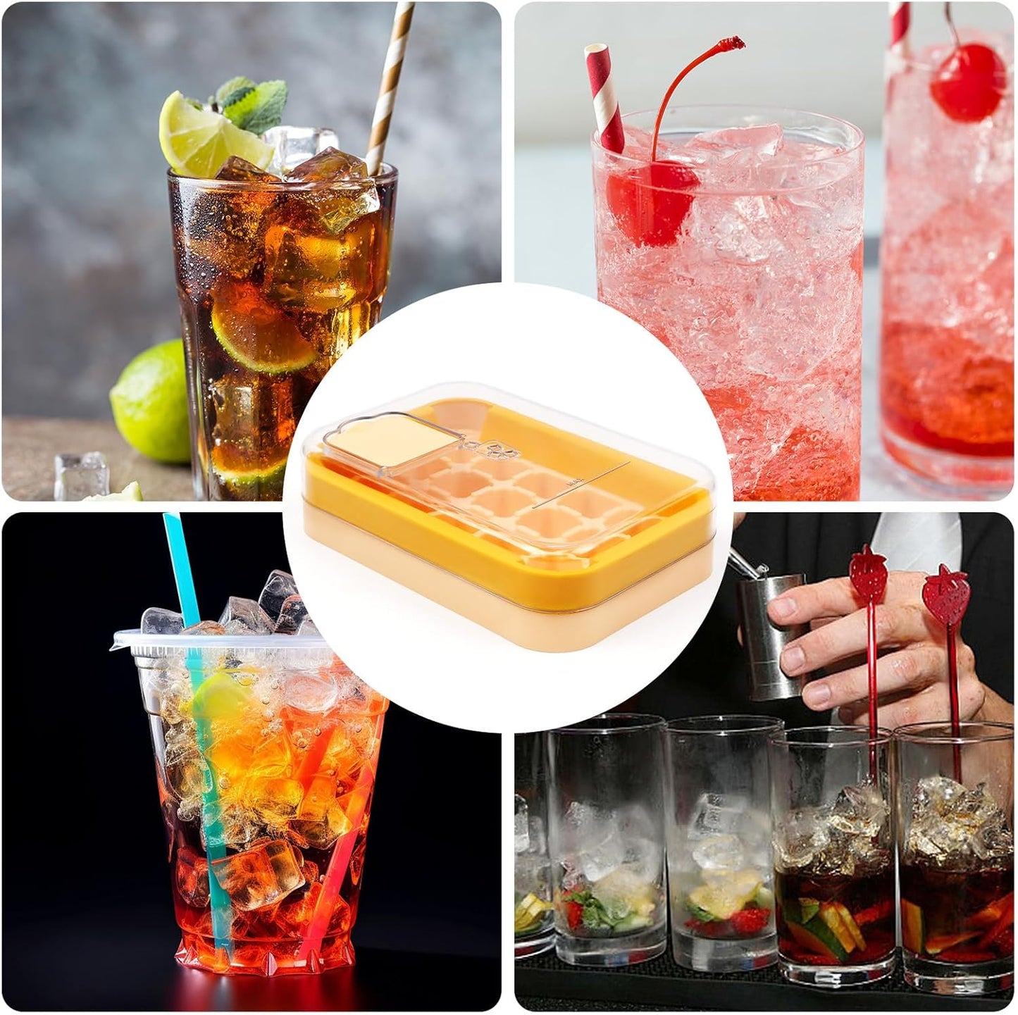 2-in-1 Ice Cube Tray with Lid Easy Release One Press Ice Mold Set for Freezer V1258-DP02-BOL-226