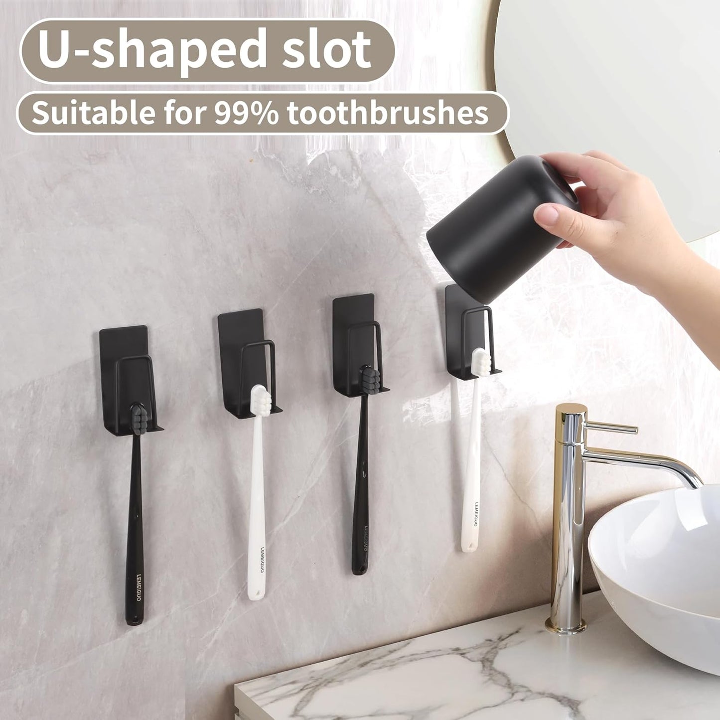 4 Pack Self-Adhesive Stainless Steel Wall Mount Toothbrush Holder No Drilling Required for Electric V1258-DP02-BOL-229