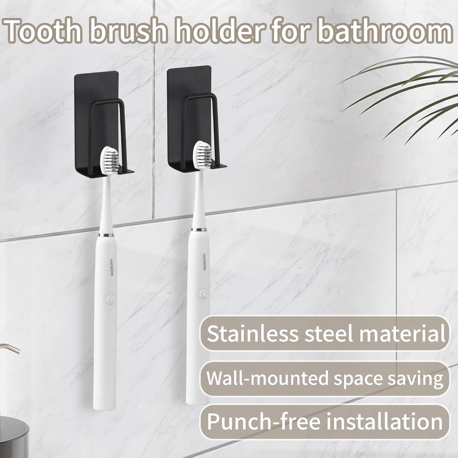 4 Pack Self-Adhesive Stainless Steel Wall Mount Toothbrush Holder No Drilling Required for Electric V1258-DP02-BOL-229