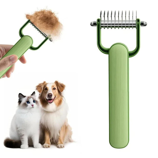 Double-Sided Pet Brush for Dogs & Cats - Green - Undercoat Comb with Non-Slip Handle - Removes Tangles & V1258-DP02-BOL-23